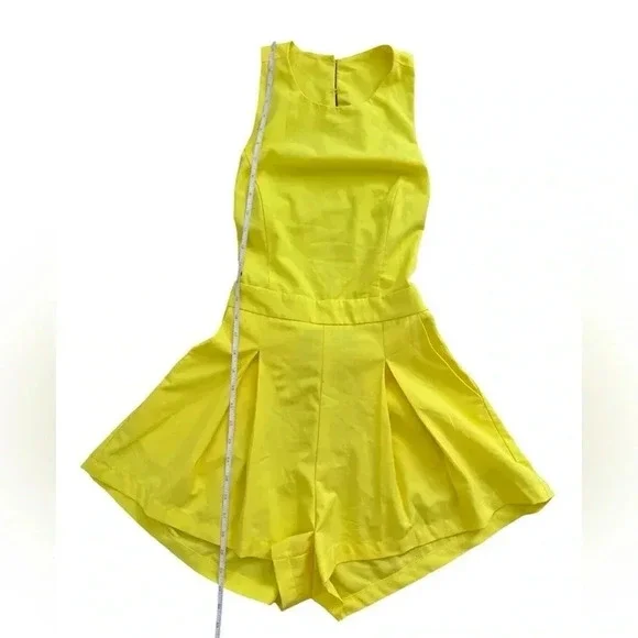 Bright Yellow Fashion Nova Romper with Open Back Tie Detail Size Small - Picture 9 of 10